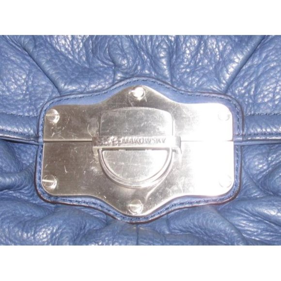 B Makowsky Denim Blue and Leather Crossbody With Bold Chrome Accents - Picture 3 of 12